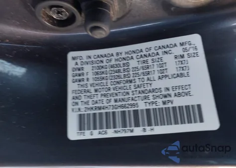 2016 Honda Cr-V Ex-L z USA, uszkodzony, nr VIN 2HKRM4H73GH662995